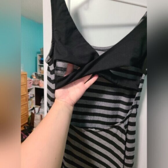 VENUS Black Grey Striped Side Slit Cut Out Back Casual Summer Maxi Dress Small - Picture 10 of 12